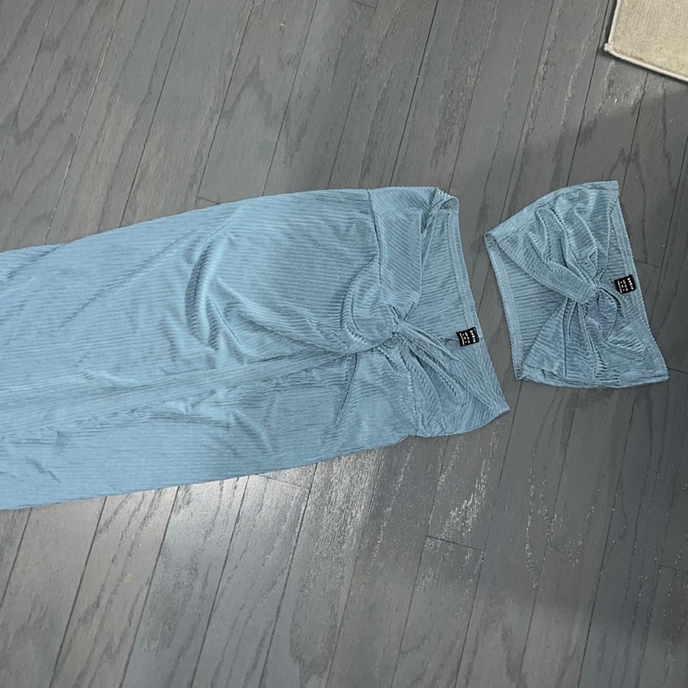 two piece blue skirt set